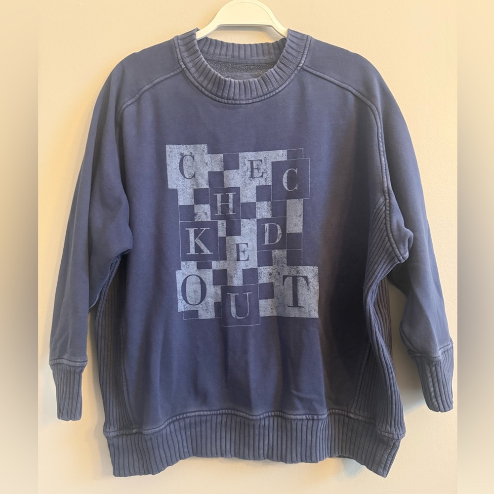 Aerie Down To Earth “Checked Out” sweatshirt, blue, vguc, small